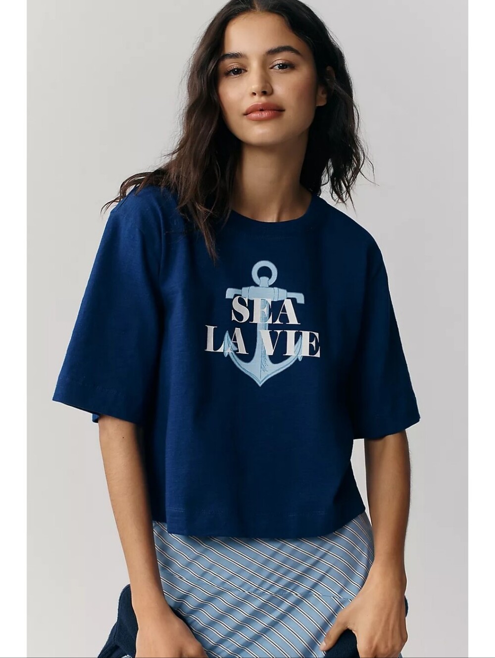 Anthropologie Maeve Corey Cotton Boxy Tee in Navy